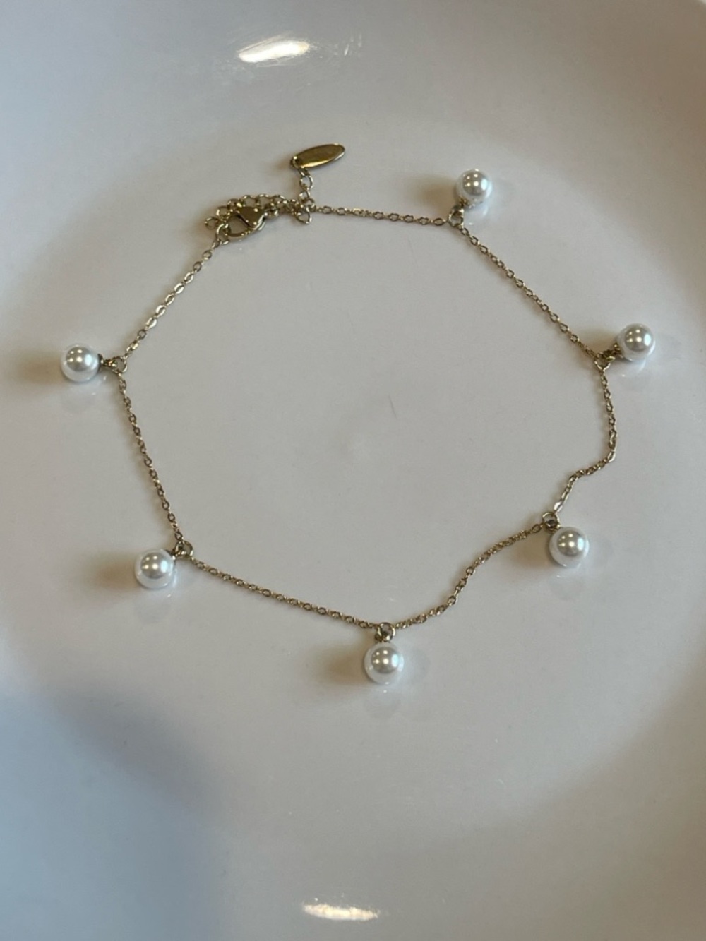 Delicate Stainless Steel Gold Pearl Drop Anklet - Picture 2 of 3